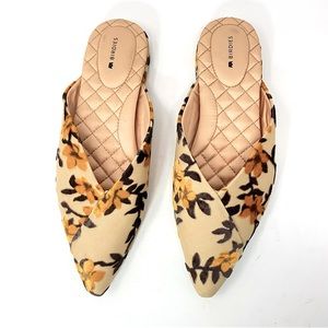 Birdies Floral Mules in Cream and Brown